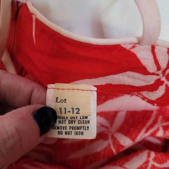 VINTAGE 70s red Hawaiian spaghetti strap fit and‎ flare sun dress M - Picture 4 of 9